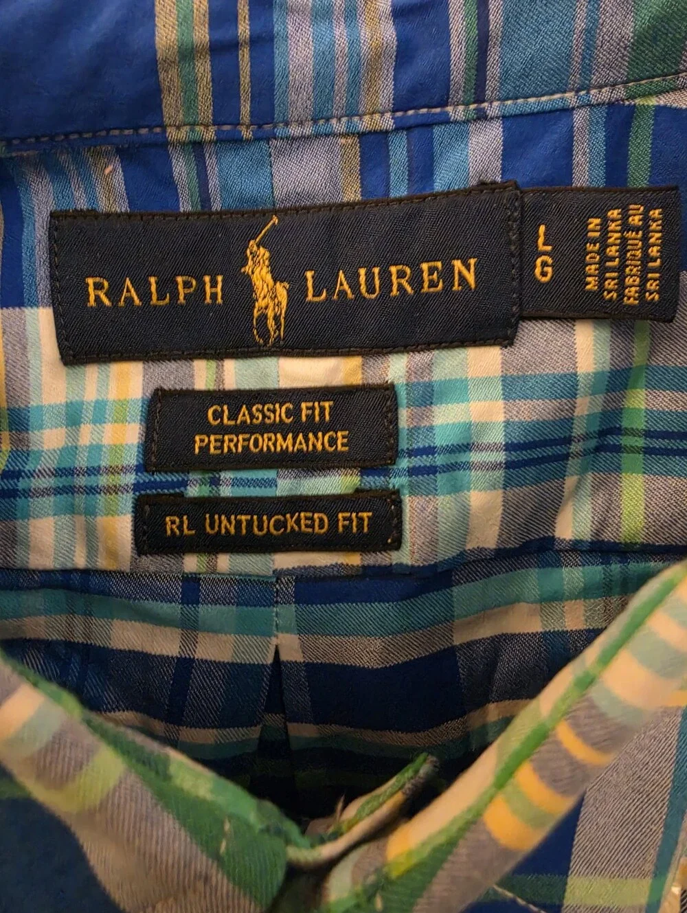 Ralph Lauren Blue, Green & White Plaid Short-Sleeve Button-Down Shirt